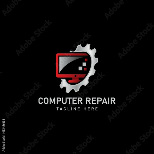 Icon logo with the concept of computer repair and repair of television monitor