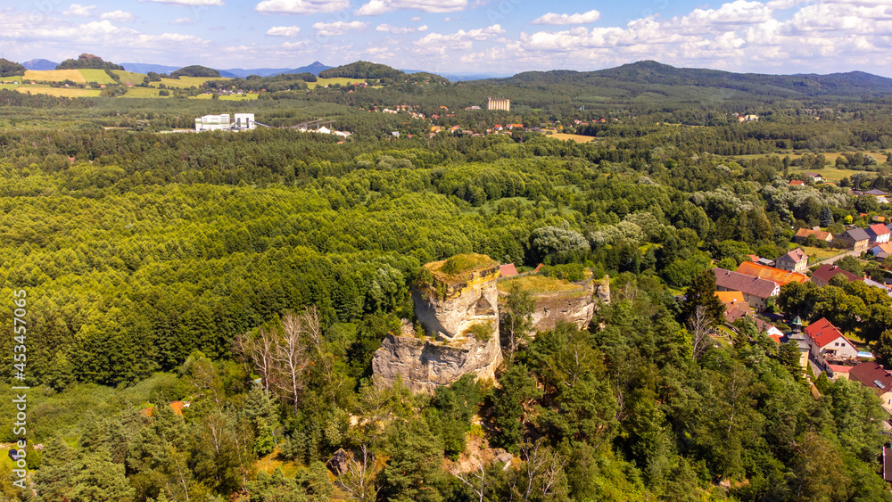 Ruins of the castle Jestrebi, region Ceska Lipa, Czech Republic. The castle dates from the 13th century, partly carved in the rock.