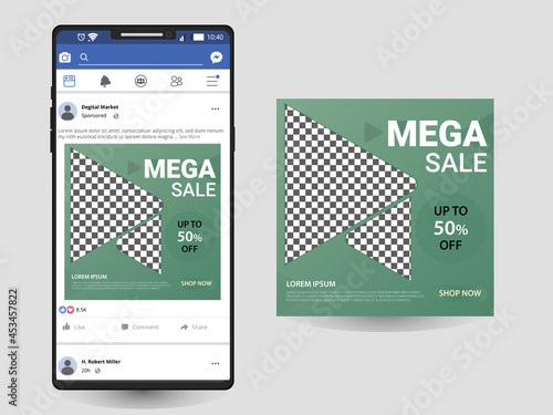 Mega Sale offer social media promotion combo pack  with smartphone mockup template