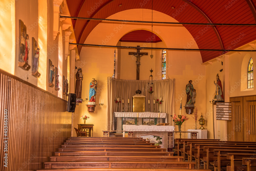 Oudeschild, Texel, the Netherlands. August 13, 2021. Interior of protestant church in Oudeschild, Texel.