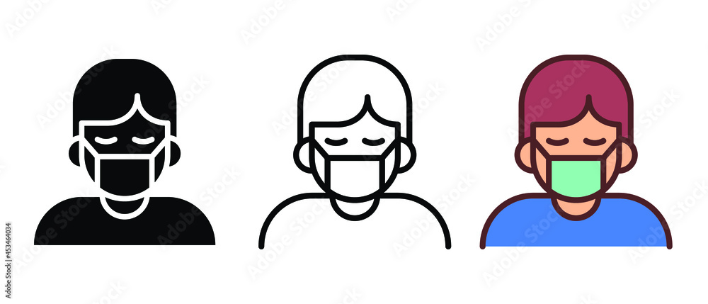Fototapeta premium Man wearing protective mask during the coronavirus pandemic. Protect to keep out virus and air pollution. Man in medical protection mask icon. Vector illustration. Design on white background. EPS 10.