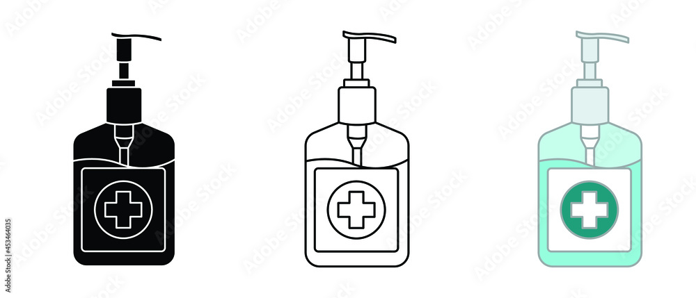 Antiseptic pump bottle for disinfection, cleaning, and hygiene your hands. Washing gel in bottle for medical. Hand sanitizer pump bottle icon. Vector illustration. Design on white background. EPS 10. Antiseptic pump bottle for disinfection, cleaning, and hygiene your hands. Washing gel in bottle for medical. Hand sanitizer pump bottle icon. Vector illustration. Design on white background. EPS 10.