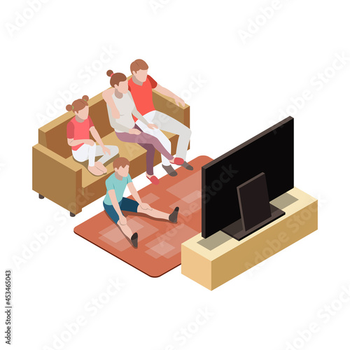Family Watching Tv Illustration