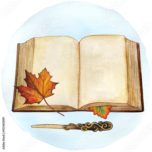 open book with autumn leaves