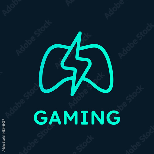 Modern Neon Gaming Logo Vector Template. Minimal style Gaming logo with Thunder design. 