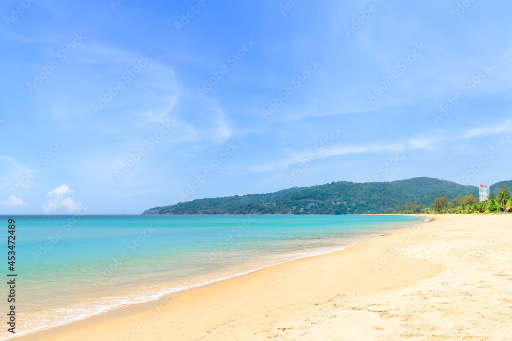 Karon Beach with crystal clear water and wave, famous tourist destination and resort area, Phuket, Thailand