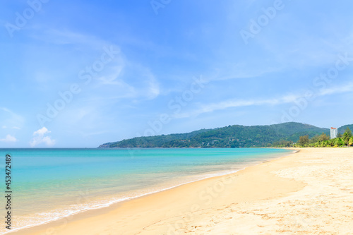 Fototapeta Naklejka Na Ścianę i Meble -  Karon Beach with crystal clear water and wave, famous tourist destination and resort area, Phuket, Thailand