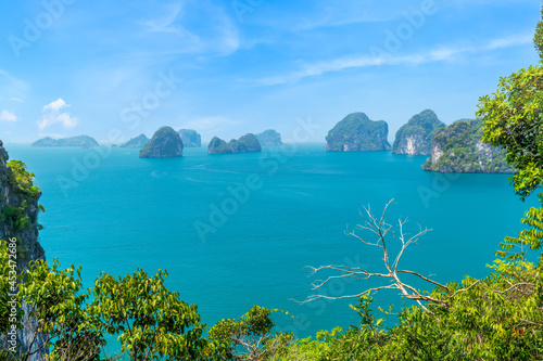 Exotic islands in Andaman Sea from Ko Hong viewpoint, Krabi, Thailand