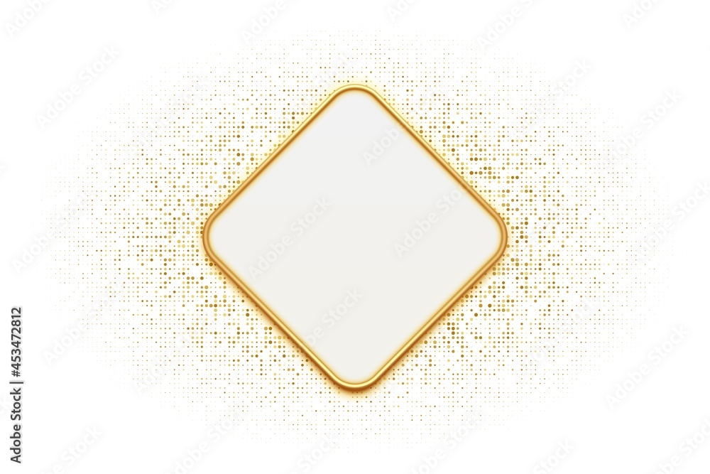 Empty banner with golden frame over abstract halftone pattern background. Empty banner with golden frame over abstract halftone pattern background.