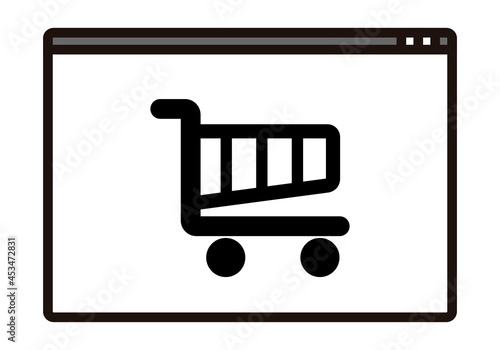 Icono negro de pagina web con carrito de la compra.