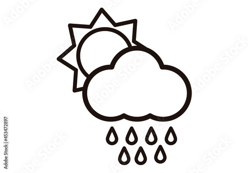 Icono negro de sol y nuble lloviendo.