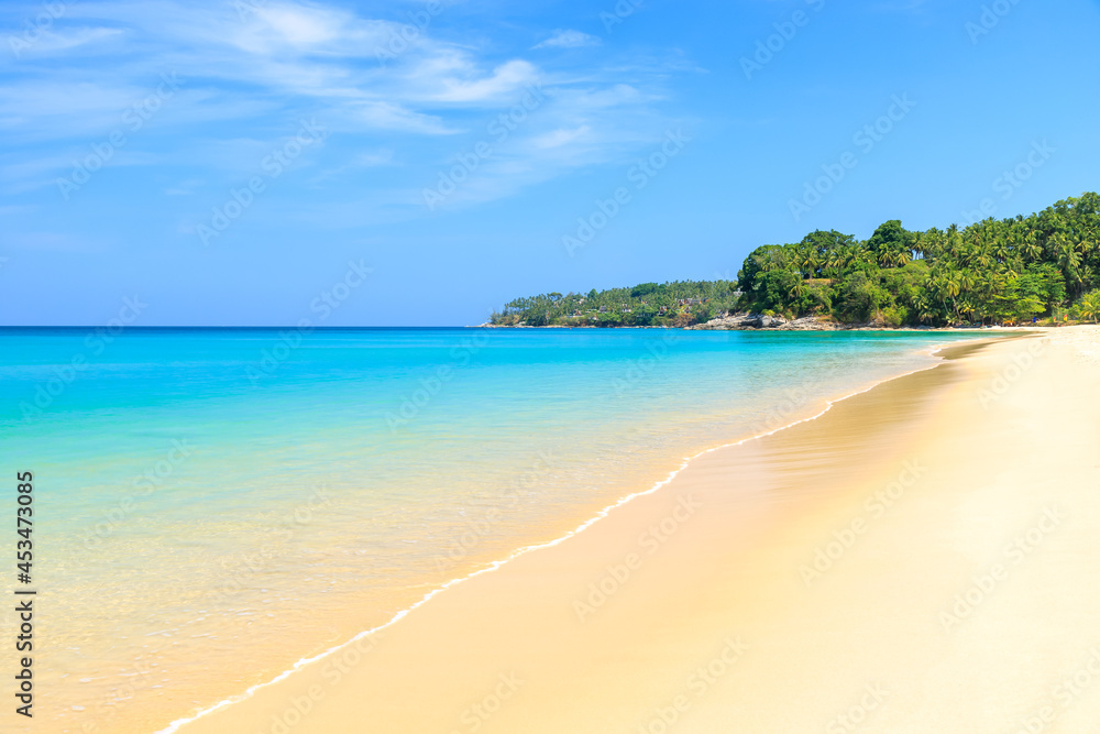 Surin Beach with crystal clear water and wave, famous tourist destination, Phuket, Thailand