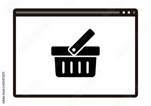Icono negro de tienda online con cesta de la compra.