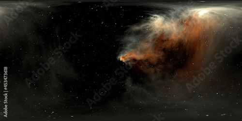 Fototapeta Naklejka Na Ścianę i Meble -  360 degree space nebula panorama, equirectangular projection, environment map. HDRI spherical panorama. Space background with nebula and stars