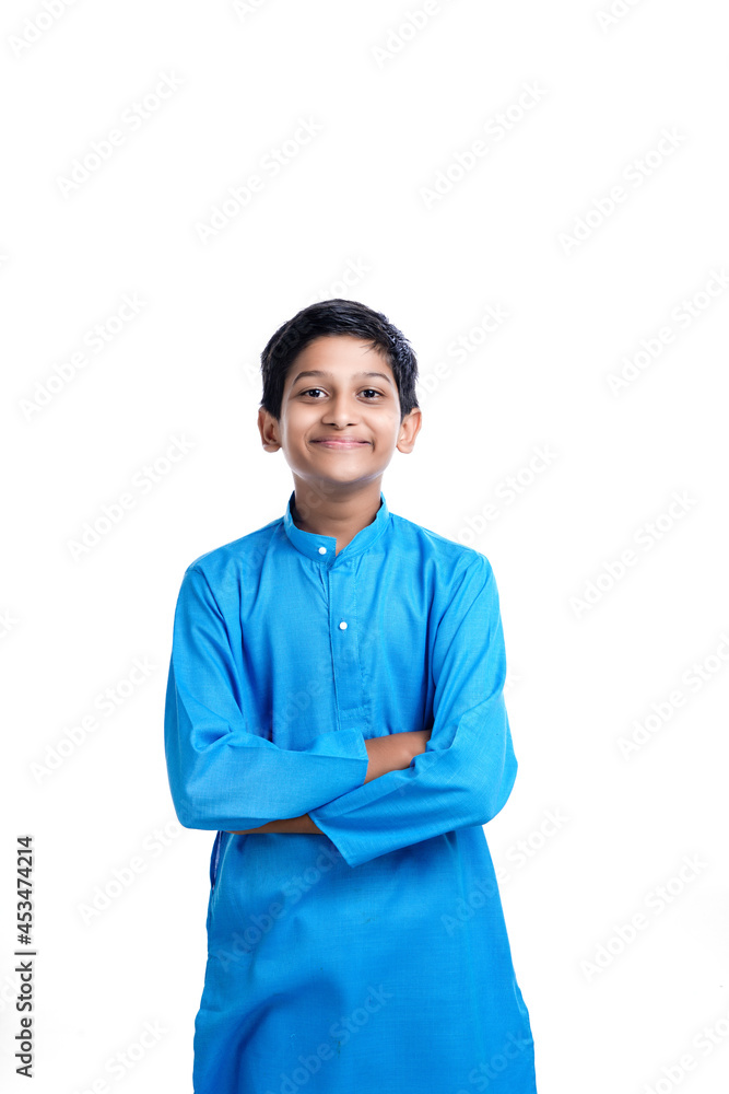 Indian boy in traditional wear on white background Indian boy in traditional wear on white background