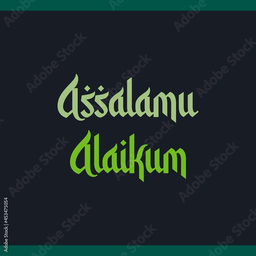 Assalamu Alaikum Arabic style typography text.  Islamic typography poster vector design. 