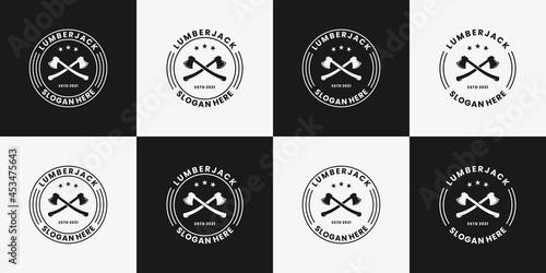vintage badge lumberjack logo design. Woodwork Craftsman Carpentry Logo design