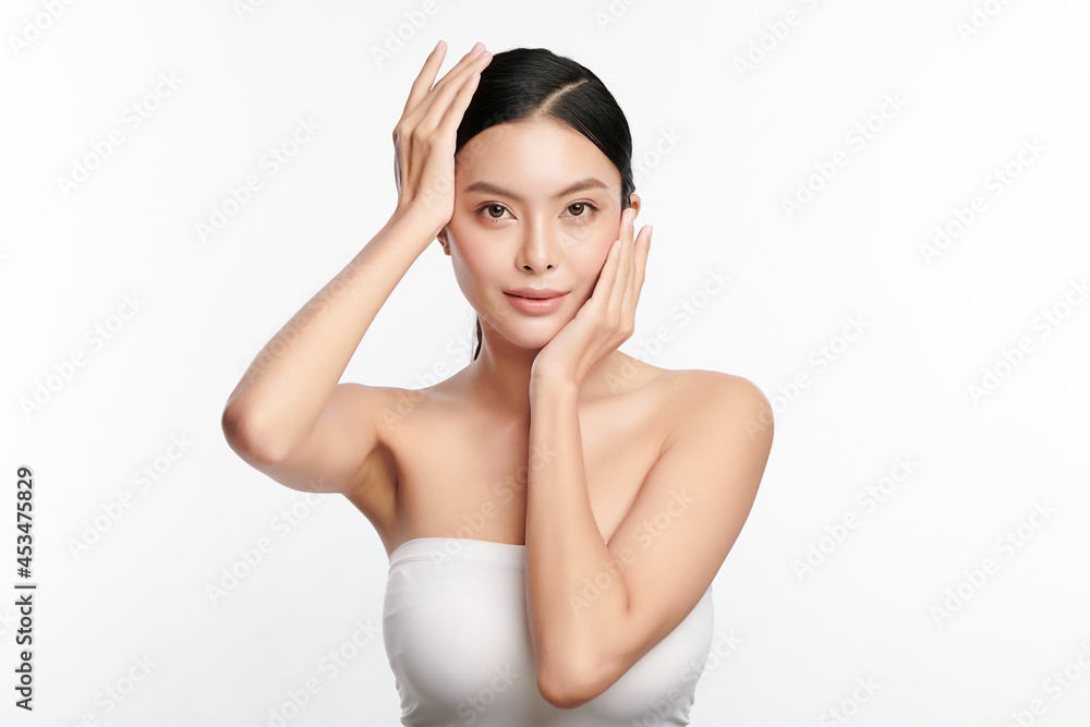 Beautiful young asian woman with clean fresh skin on white background, Face care, Facial treatment, Cosmetology, beauty and spa, Asian women portrait. Beautiful young asian woman with clean fresh skin on white background, Face care, Facial treatment, Cosmetology, beauty and spa, Asian women portrait.