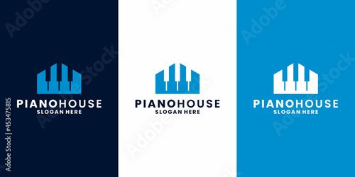 creative piano house logo design vector