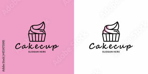 clean cake cup logo design vector