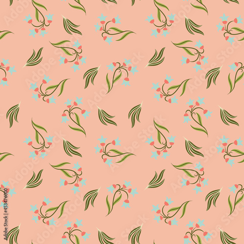 Abstract seamless pattern. Floral background. Ethnic Fabric with multi colored flowers and leaves