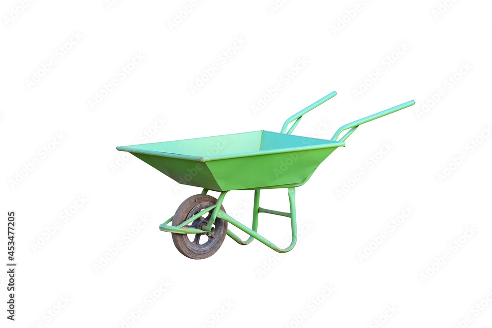 Old metal wheelbarrow with handles isolated Old metal wheelbarrow with handles isolated