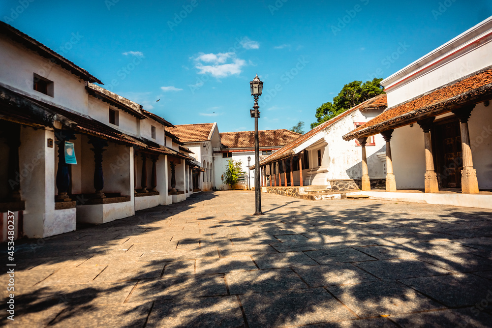 Obraz premium Tamilnadu Chettinadu Style Heritage Homes. DakshinaChitra is a living-history museum in the Indian state of Chennai, Tamil Nadu, dedicated to South Indian heritage and cultures and more