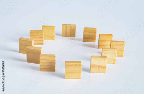 Abstract concept of wooden cubes toy stack to tower.