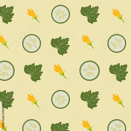 Fototapeta Naklejka Na Ścianę i Meble -  zucchini pattern squash vegetable food leaf flower  seeds harvest autumn green yellow vector illustration 