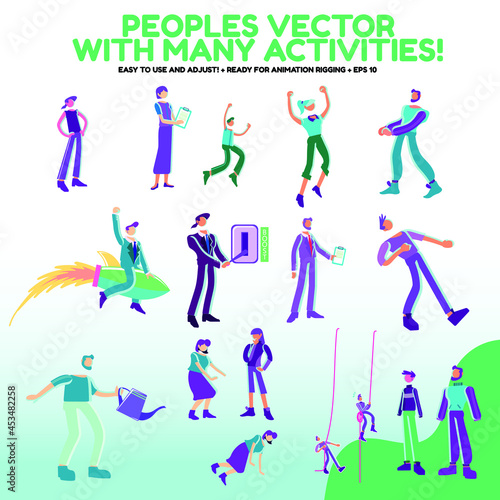 Peoples vector with many activities, Cartoon style flat person with various shape and pose