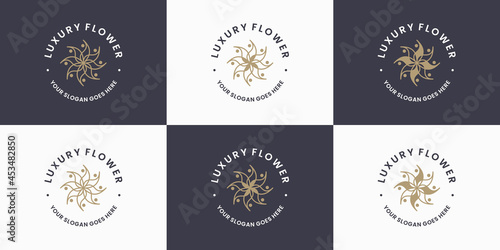 luxury flower logo design badge retro style for florist