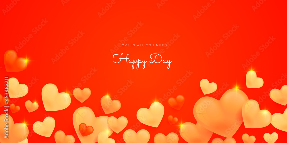 Valentine background with hearts falling. Valentine's day background with hearts. Red, pink, yellow hearts with golden confetti isolated on transparent background. Vector illustration. Paper cut Valentine background with hearts falling. Valentine's day background with hearts. Red, pink, yellow hearts with golden confetti isolated on transparent background. Vector illustration. Paper cut