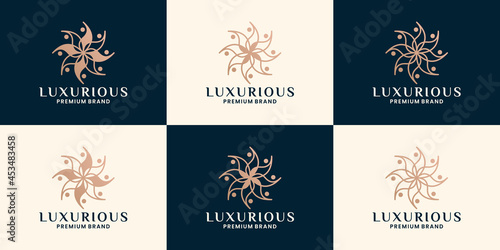 set of luxury lotus spa logo design branding