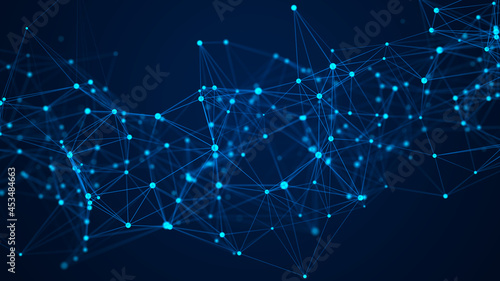 Abstract blue futuristic background. Technological wave of information data flow. 3D rendering.