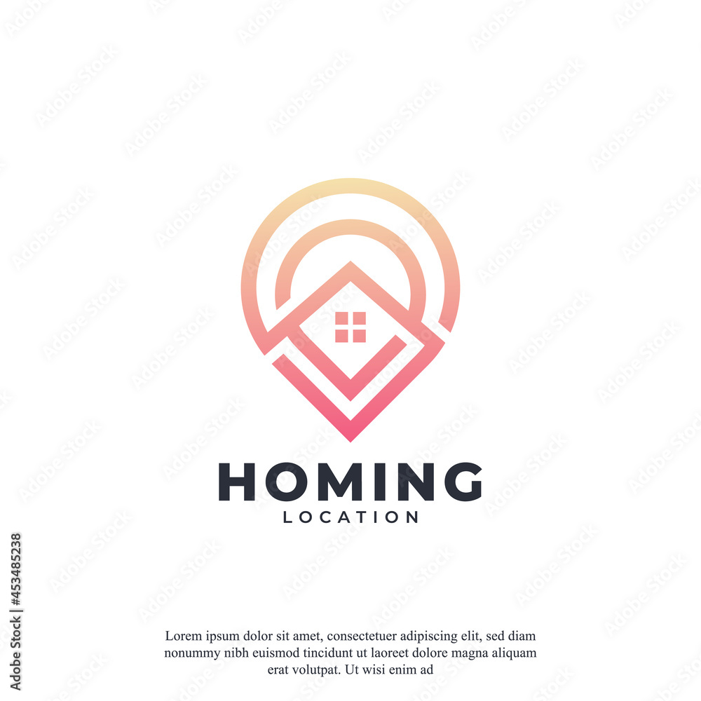 Home Location with Pin Map Line Style Logo Design Template Element Home Location with Pin Map Line Style Logo Design Template Element