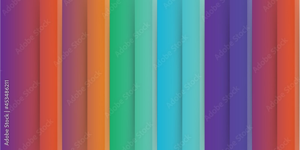 Modern colorful green, blue, red, orange, yellow, and purple striped presentation background. Light abstract background with black overlap layers. Texture with border as element decoration.