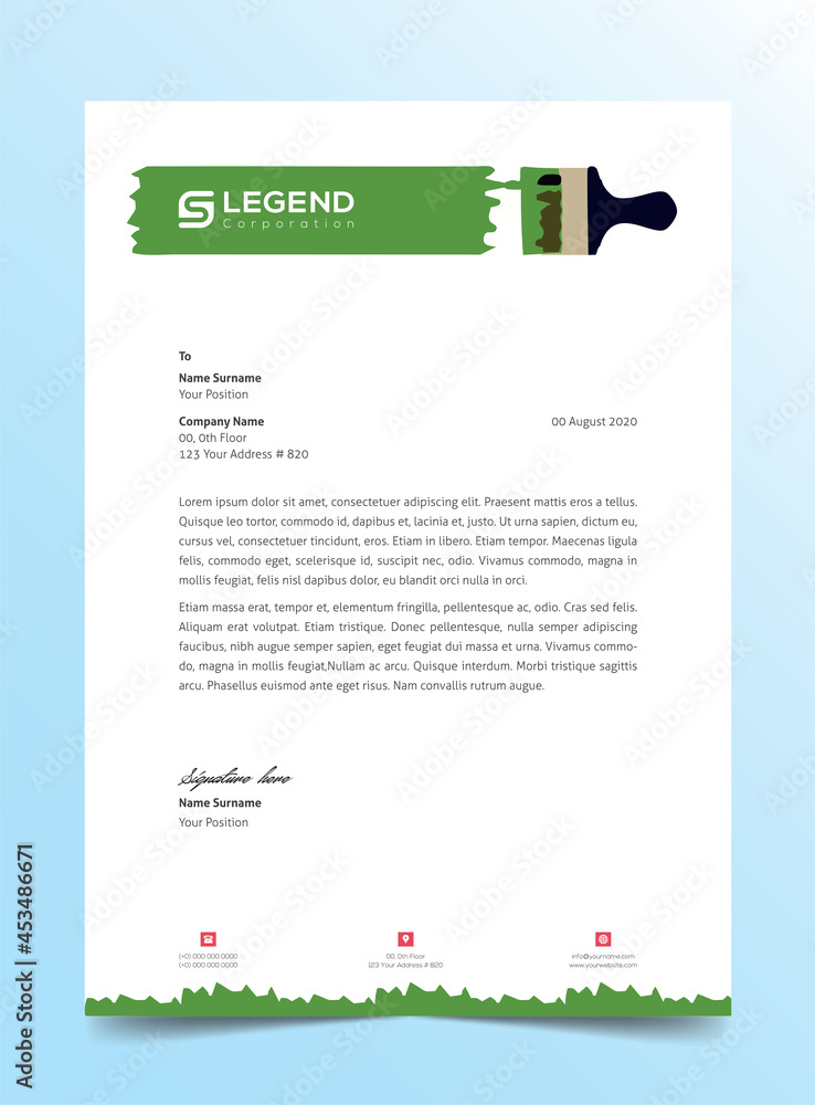 Green Letterhead for color company, Painting company letterhead
