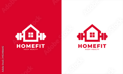 Barbell House Icon. Fitness Home Logo Design Template Element.