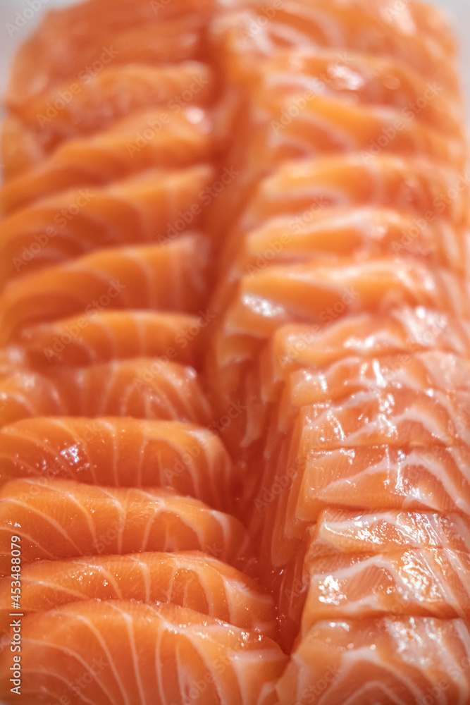 Fresh Salmon Sashimi slice served on plate Fresh Salmon Sashimi slice served on plate