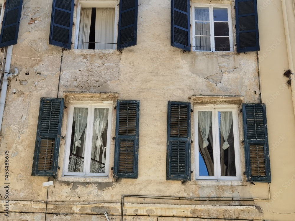 window windows in corfu city greece, old style traditional vintage