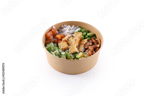 Poke with tofu isolated on white background. fast food healthy eating