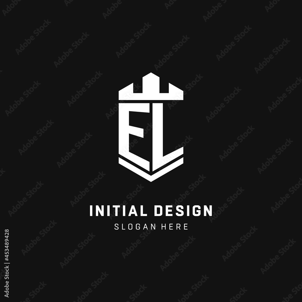 EL monogram logo initial with crown and shield guard shape style Stock ...