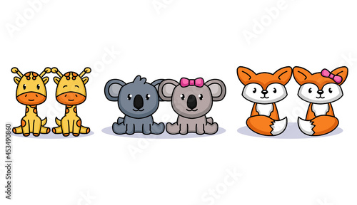 Photography Set of cute couple animals in Valentine's Day