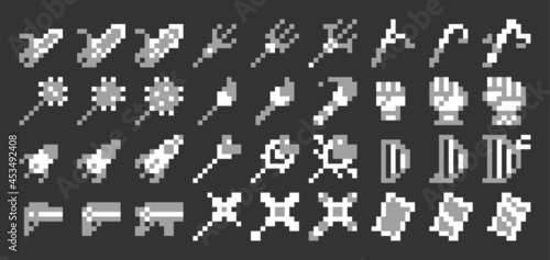 Pixel art vector game weapon icon set 3