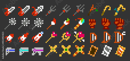 Pixel art vector game weapon icon set 3 (8bit-color)