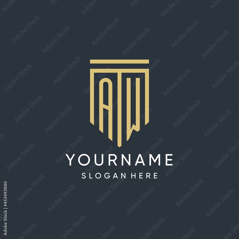 AW monogram with modern and luxury shield shape design style Stock ...