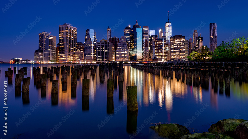 Skyline of New York from Brooklyn blue hour
