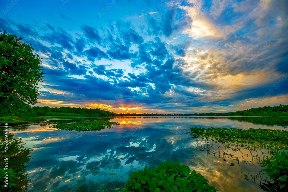 sunset over the lake