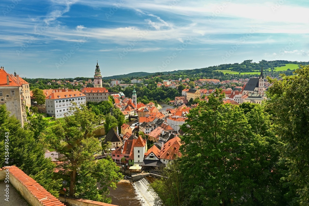 The beautiful old town of Cesky Krumlov. Vltava river with castle. A very popular tourist destination in southern Bohemia.