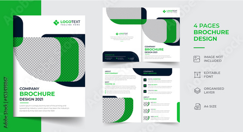 Bi-fold corporate brochure design with creative modern shape for business, office, seminar, conference vector